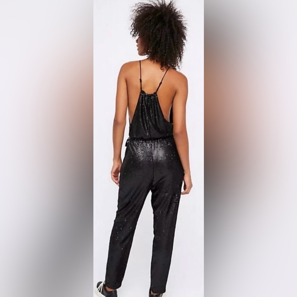 Sexy Free People Black Sequin Racerback, Spaghetti Strap Jumpsuit, Medium - NWOT - Picture 3 of 11